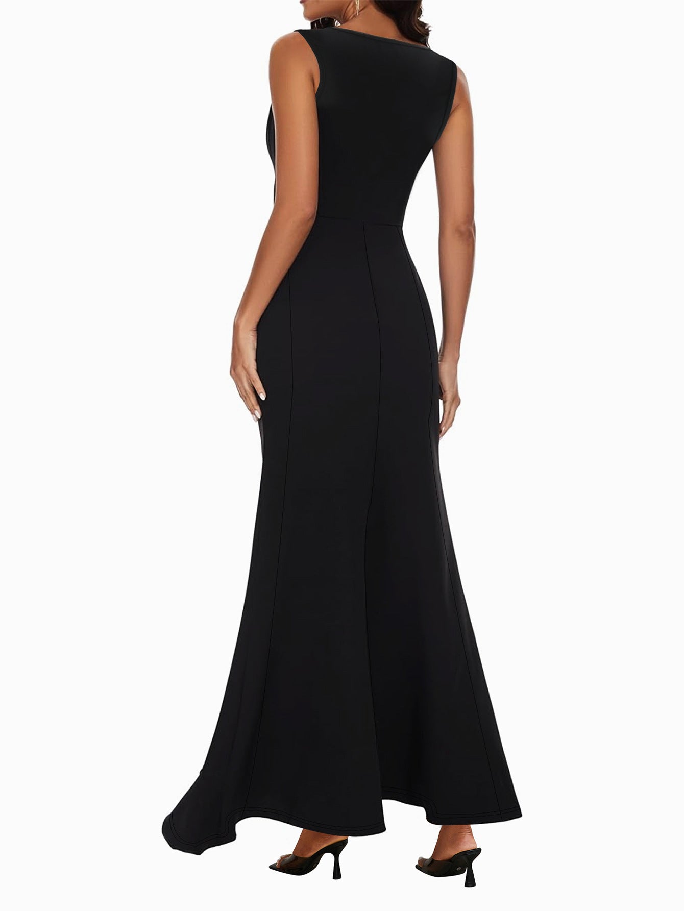 Plus Size Women Elegant V-neck Ruffle Irregular Maxi Dress 4