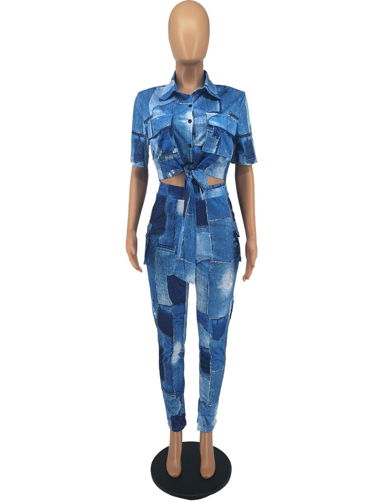 Women Fall Winter Fashion Print Cargo Style Casual Two-Piece Pants Set 4