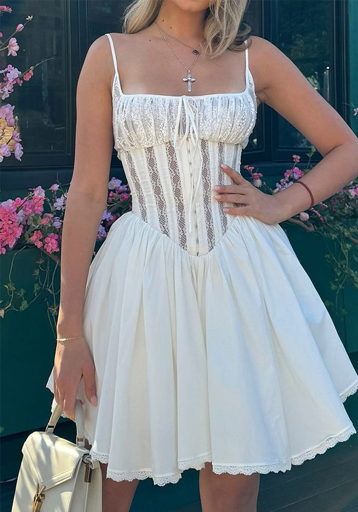 Women Sexy Lace Backless Sexy White Suspender Skirt Tutu Skirt