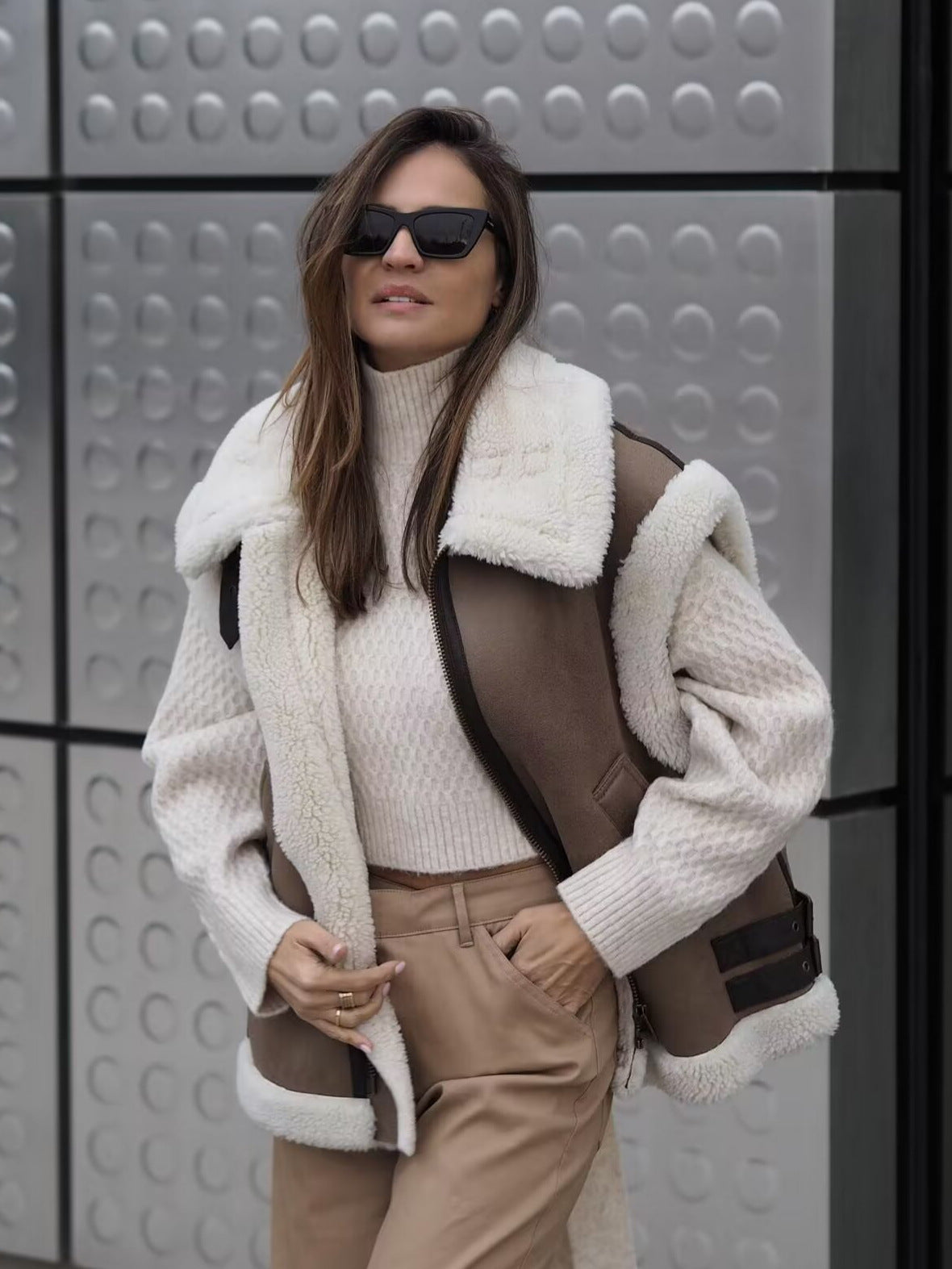 Women's Fur And Leather Patchwork Sleeveless Vest Jacket Women's Top