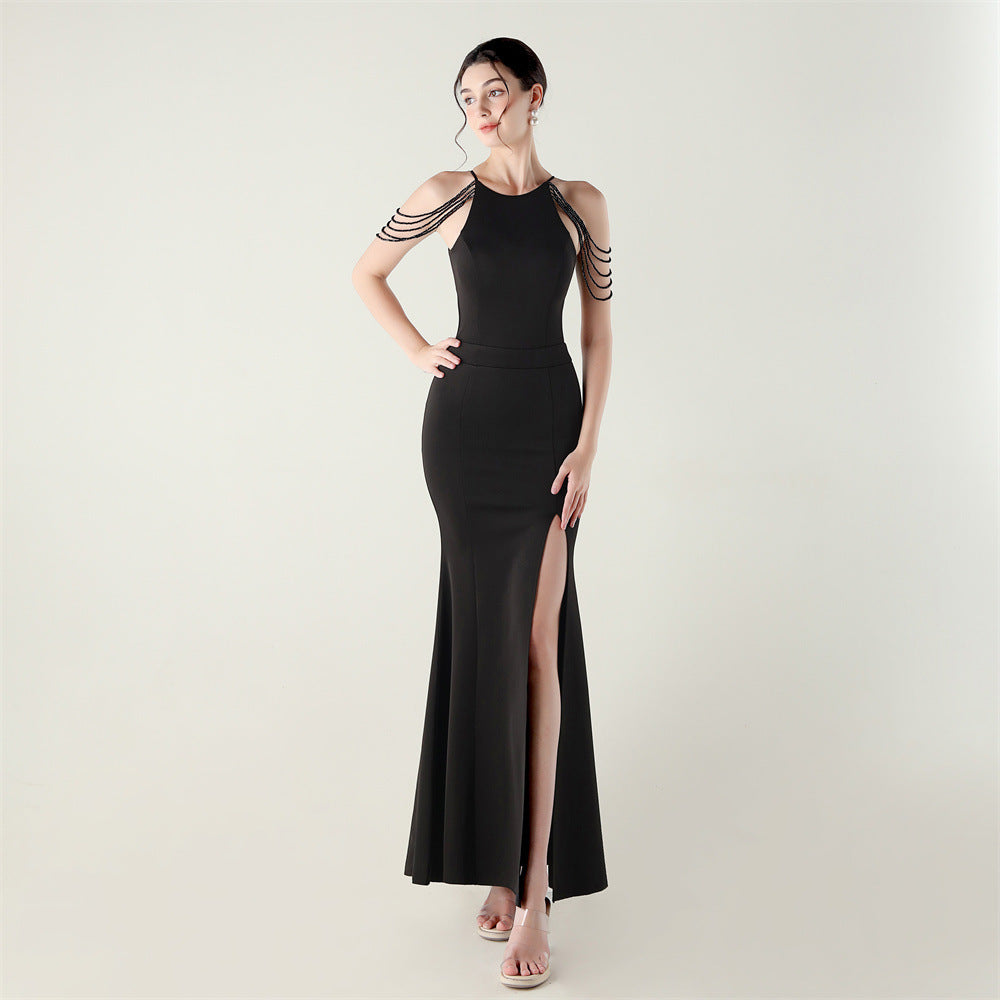 Women beaded off-shoulder one-shoulder slit evening dress 14