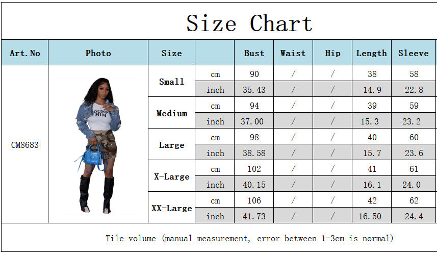 Women Irregular Denim Ripped Wash Casual Jacket 8