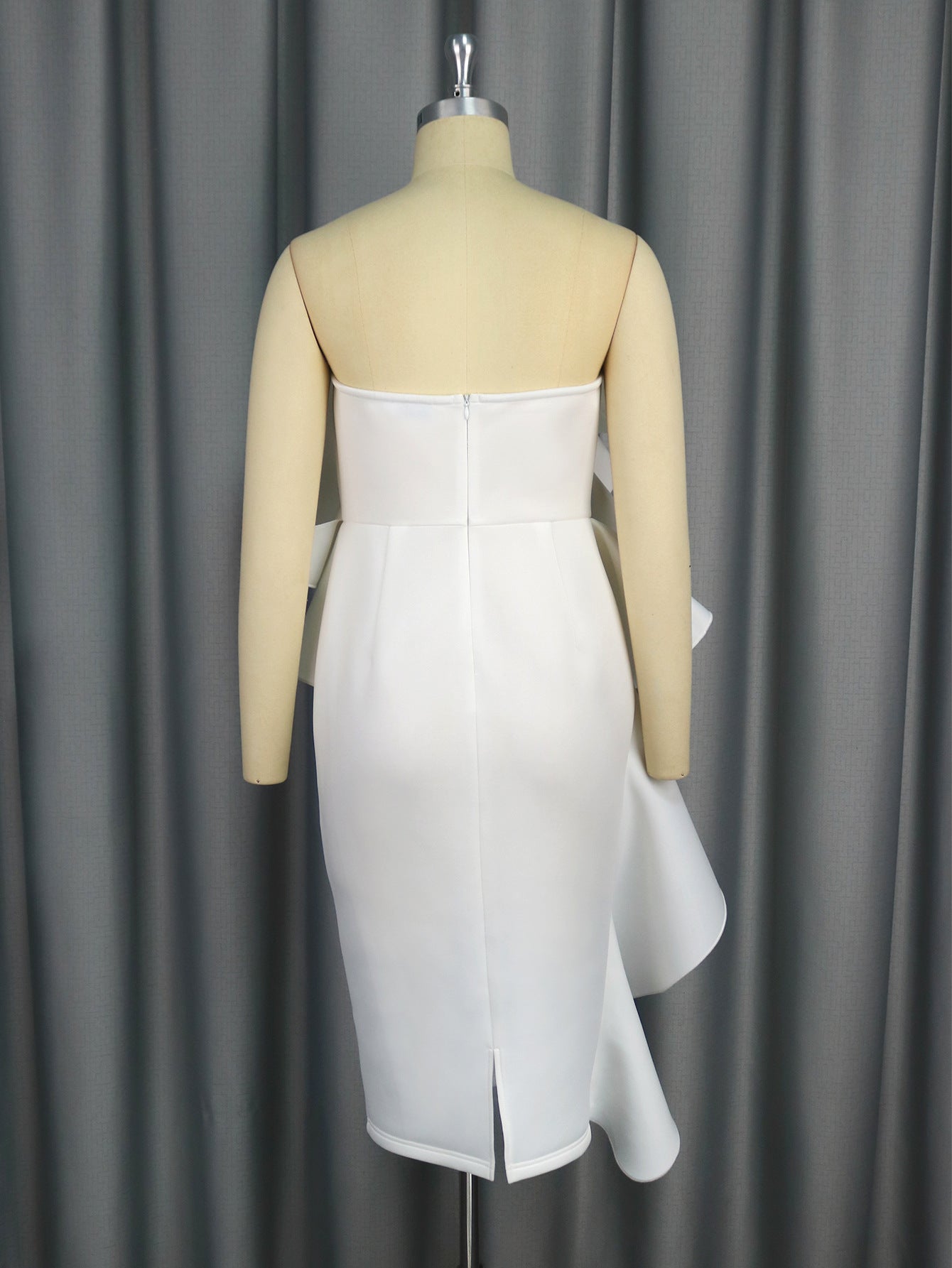 Women Sexy Strapless Lotus Leaf Lace Elegant Bodycon Dress 6