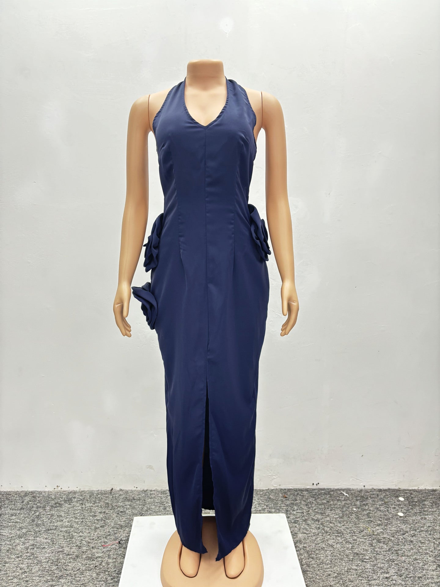 Elegant Women Flower Halter Slit Long Dress 11