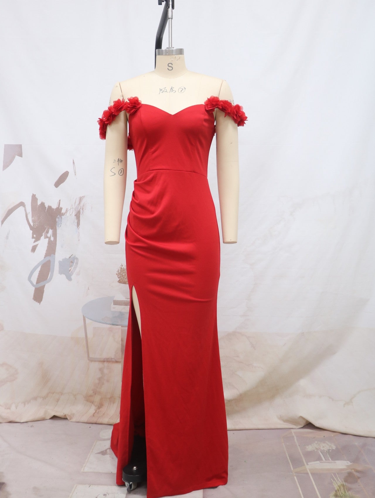 Women Red Off Shoulder Wedding Bridesmaid Dresses Evening Dresses 10