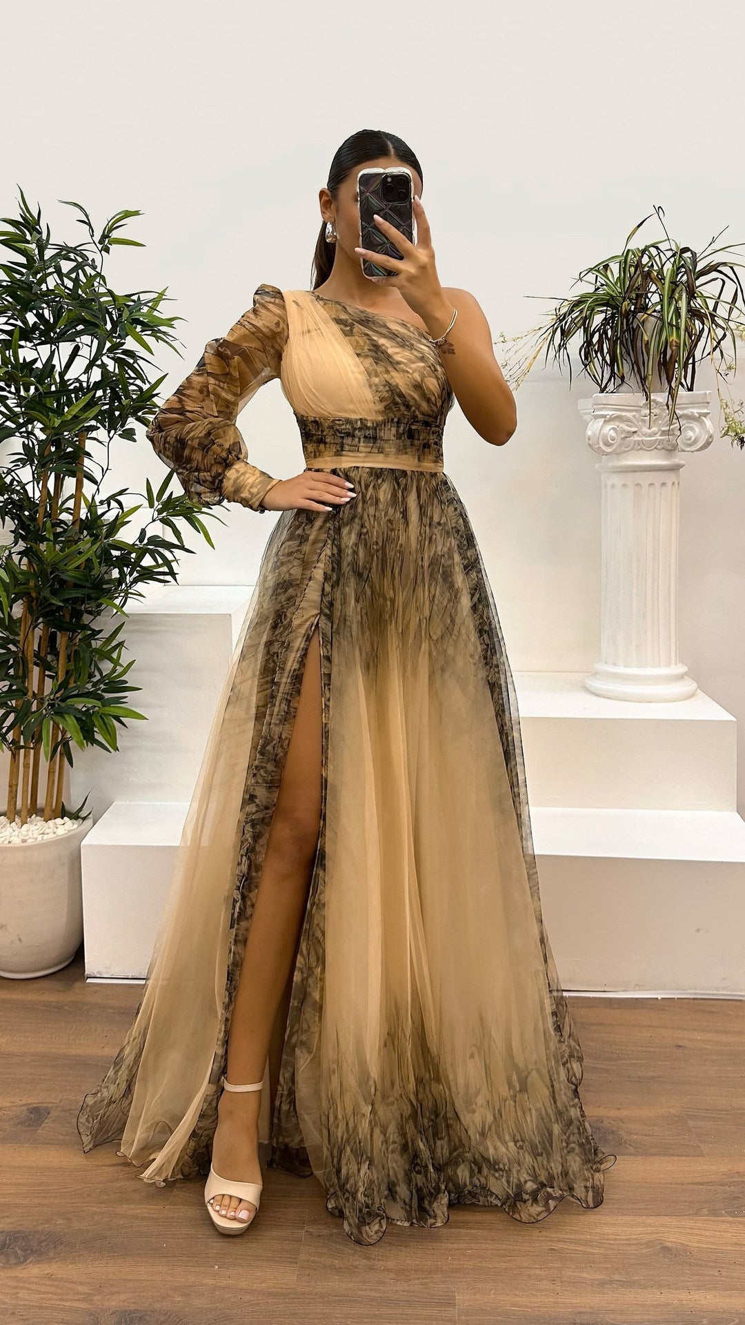 Women Slash Shoulder Mesh Print Dress 12