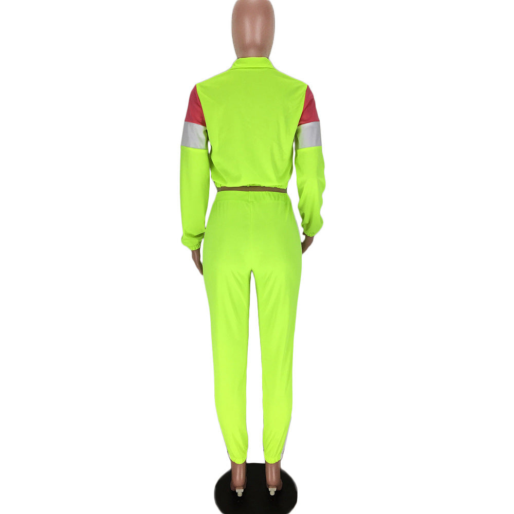 Women's Patchwork Sport Contrast Casual Tracksuit Two Piece Set 22