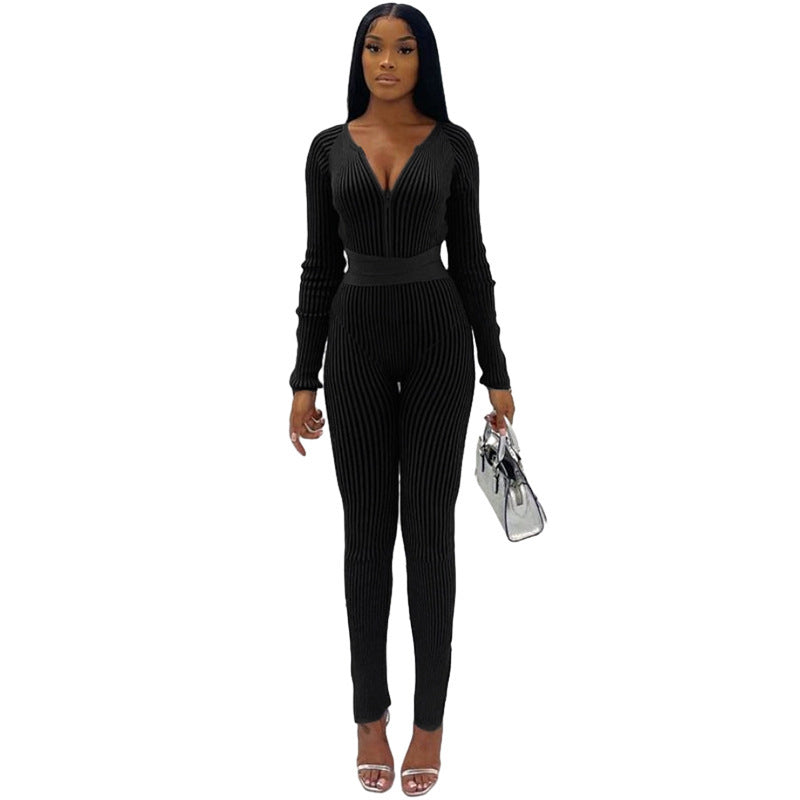 Women Sexy Ribbed Lace-up Casual Jumpsuit 7