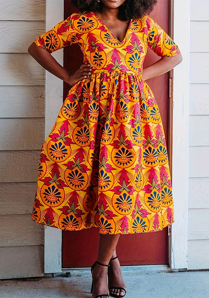 Plus Size Women Multi-Color Printed Holidays Dress