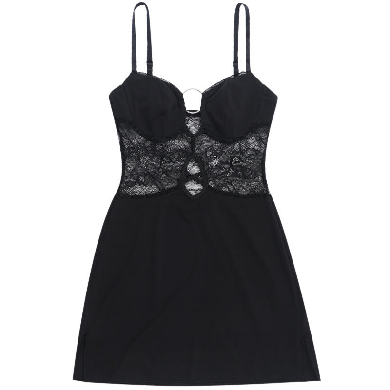Spring Sexy Lace Patchwork Strap Short Dress 19