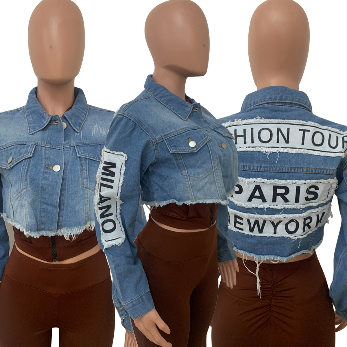 Long sleeve patch mini denim jacket 13