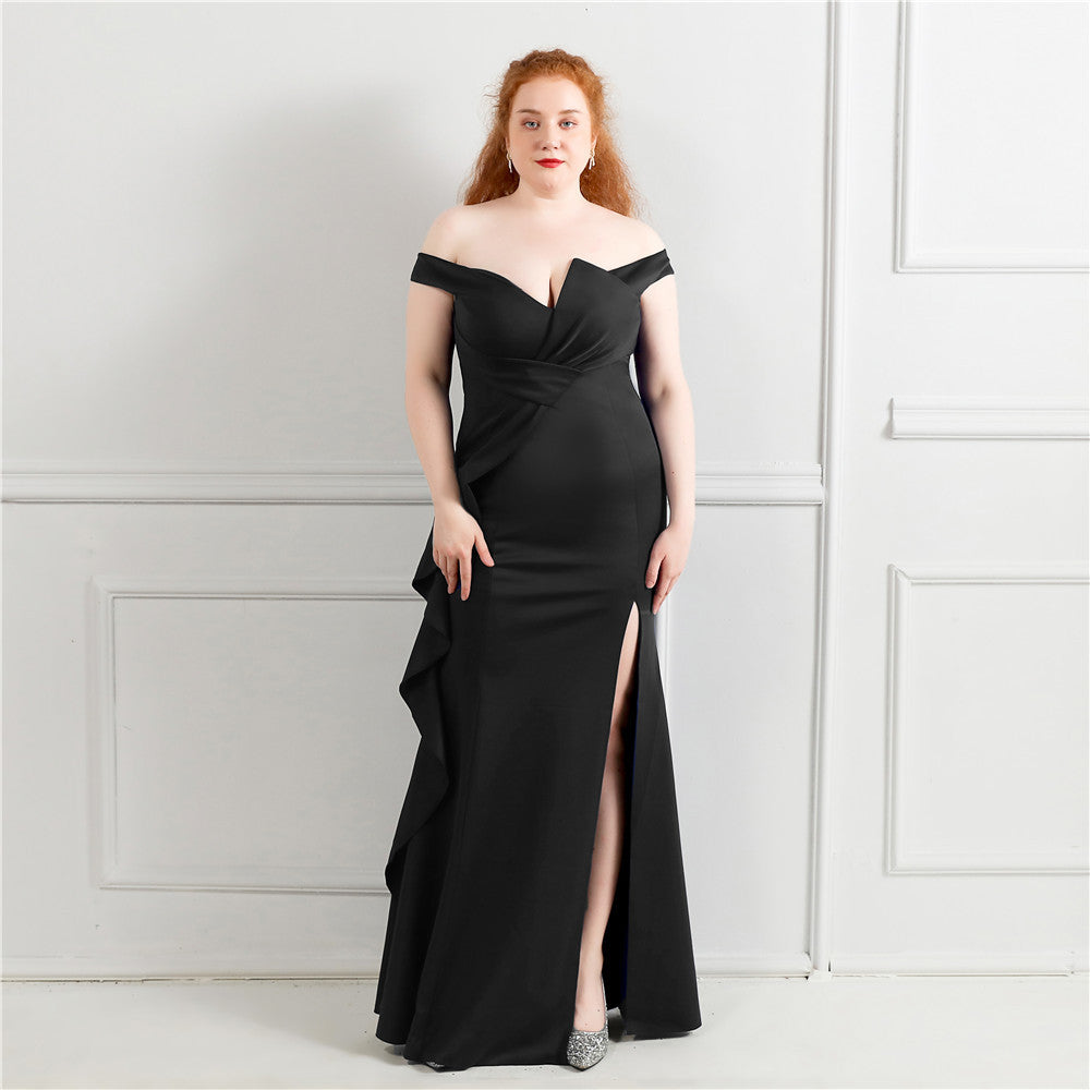Elegant Off Shoulder Ruffled Slit Plus Size Beauty Long Formal Party Evening Dress 4