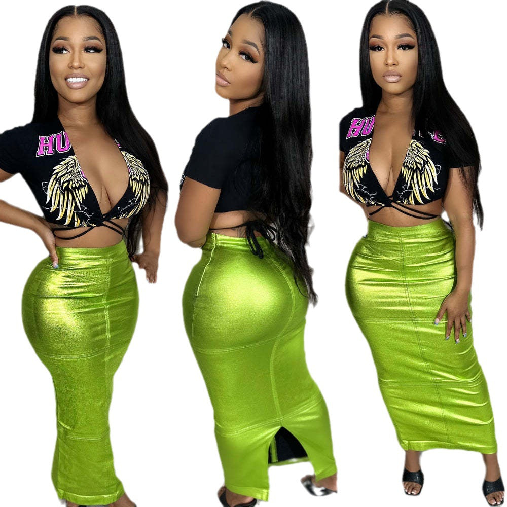 Sexy Bodycon invisible zipper slit skirt leather skirt 6