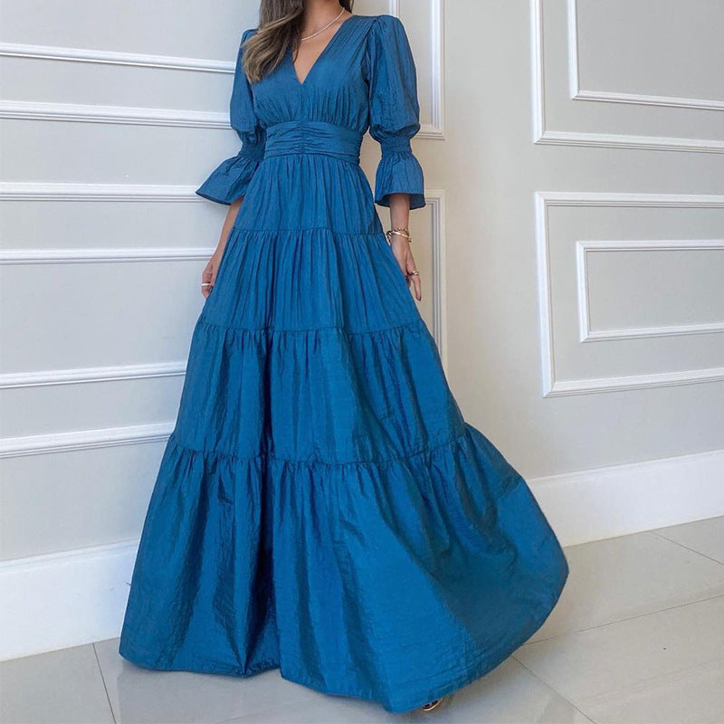 Women V Neck Long Sleeve Maxi Dress 4