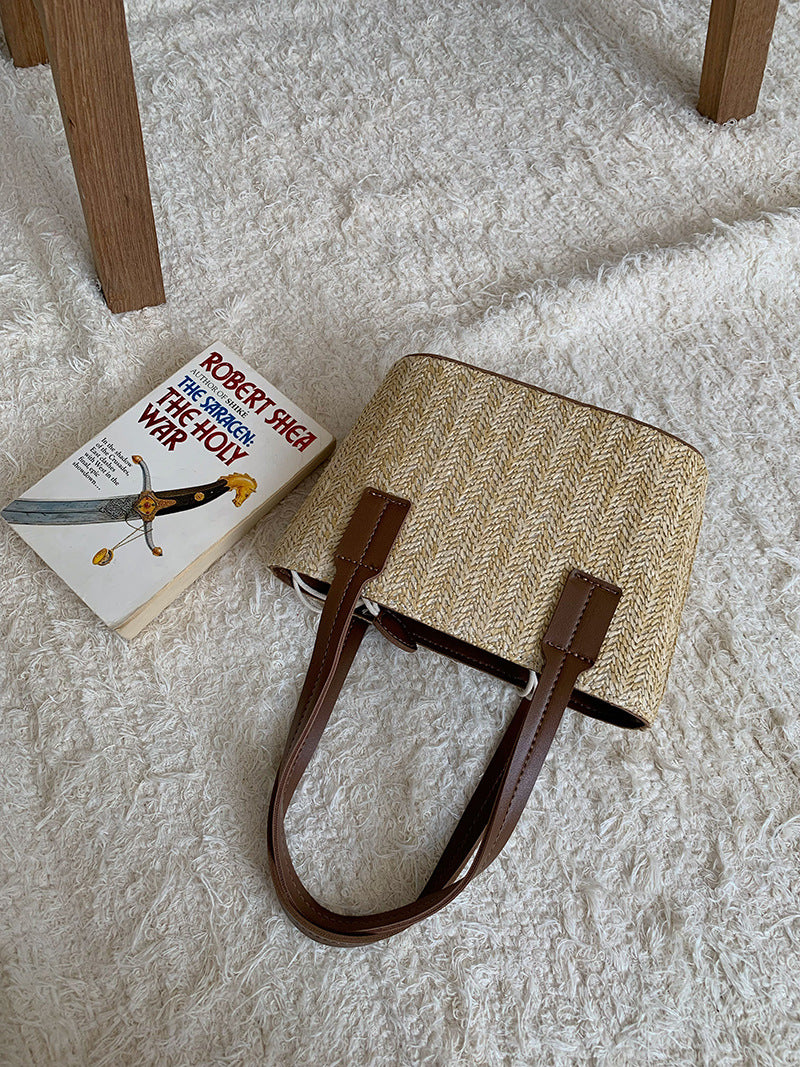 Korean Grass Woven Beach Bag Summer Casual Holidays Women's Cabbage Basket Portable Shoulder Messenger Bag 12