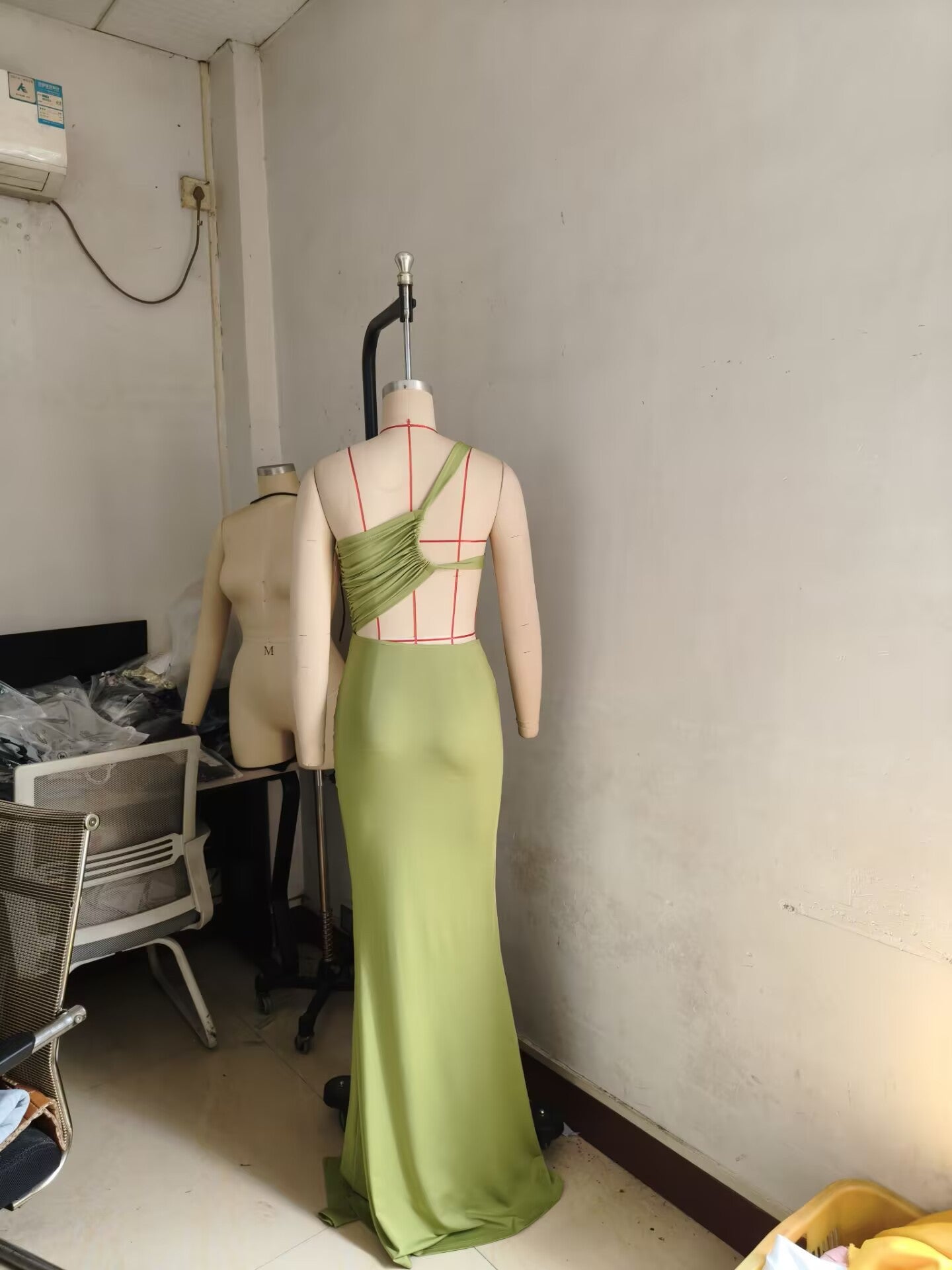 Women Solid Maxi Dress One Shoulder Pleated Dress 10