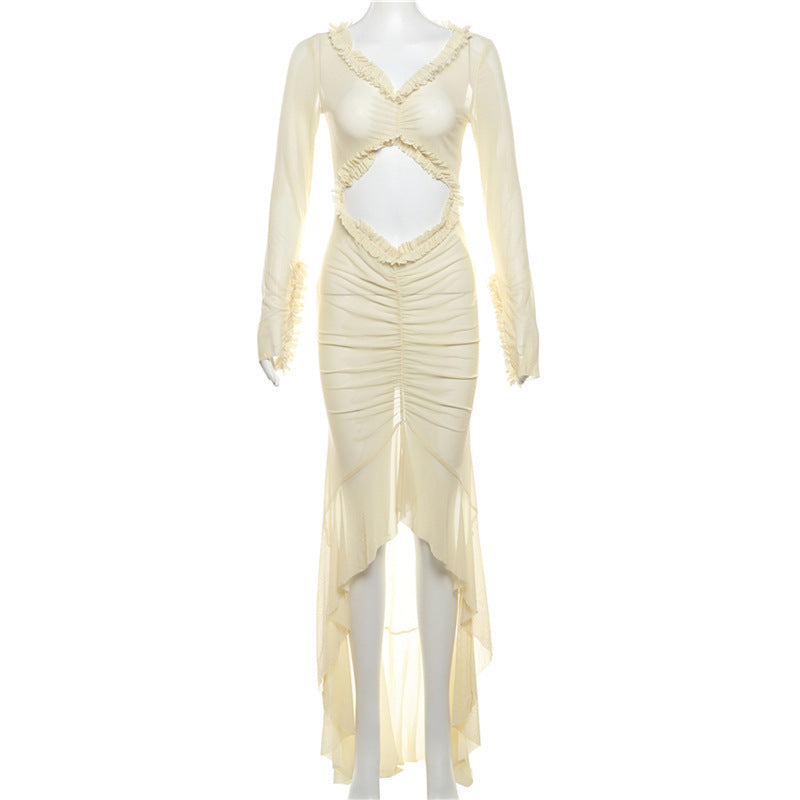 Summer Women's V-Neck Sheer Sexy Cutout Slim Log Dress 5