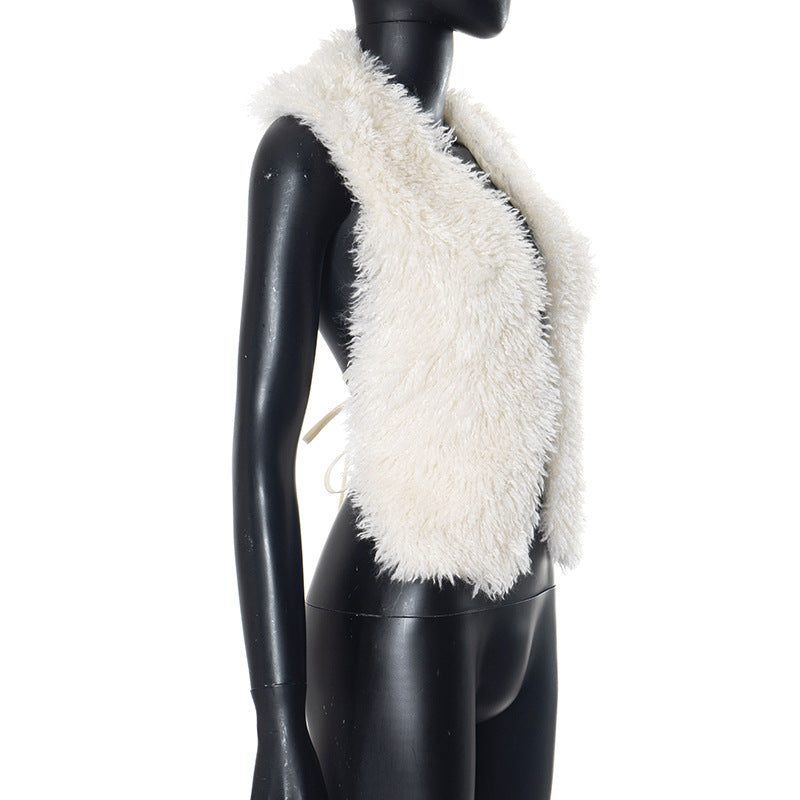 Women autumn and winter sexy backless fur collar Halter Neck vest 8