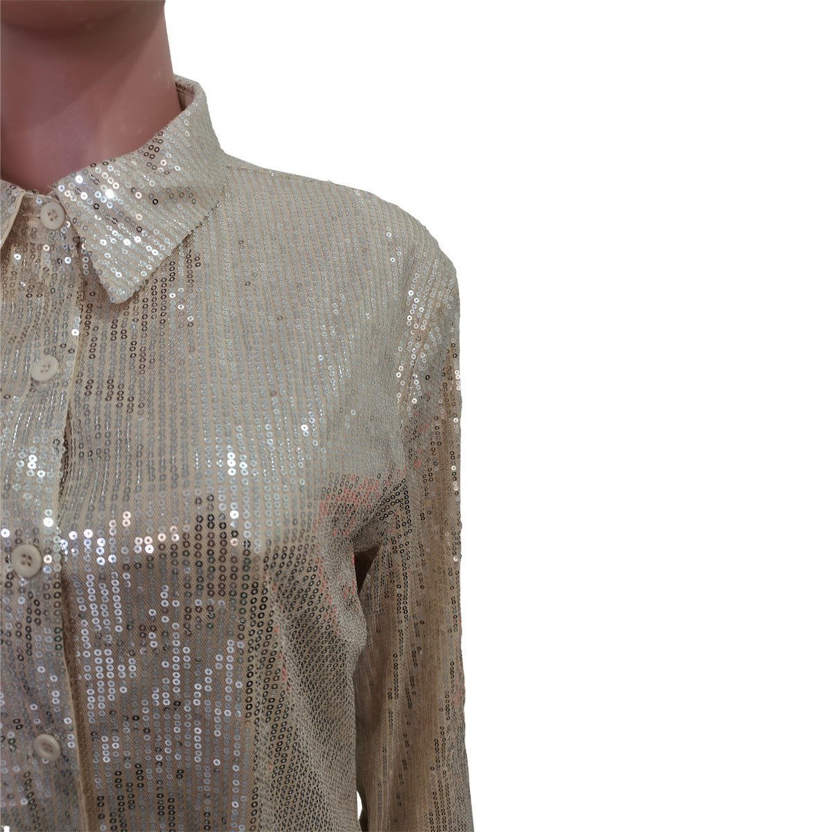 Women Solid Sequin Loose Shirt Dress 23