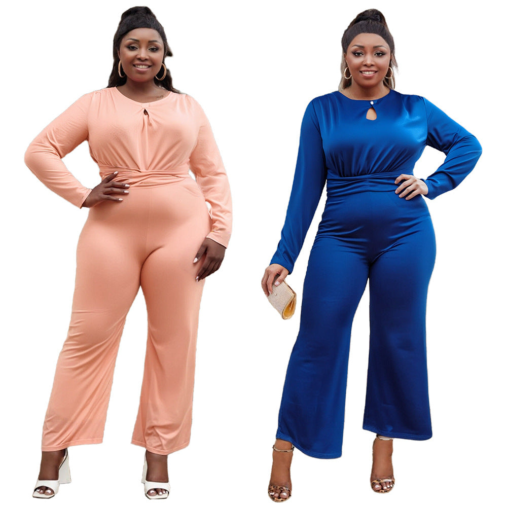 Plus Size Women Elegant Stretchy Hollow Wide Leg Jumpsuit 8