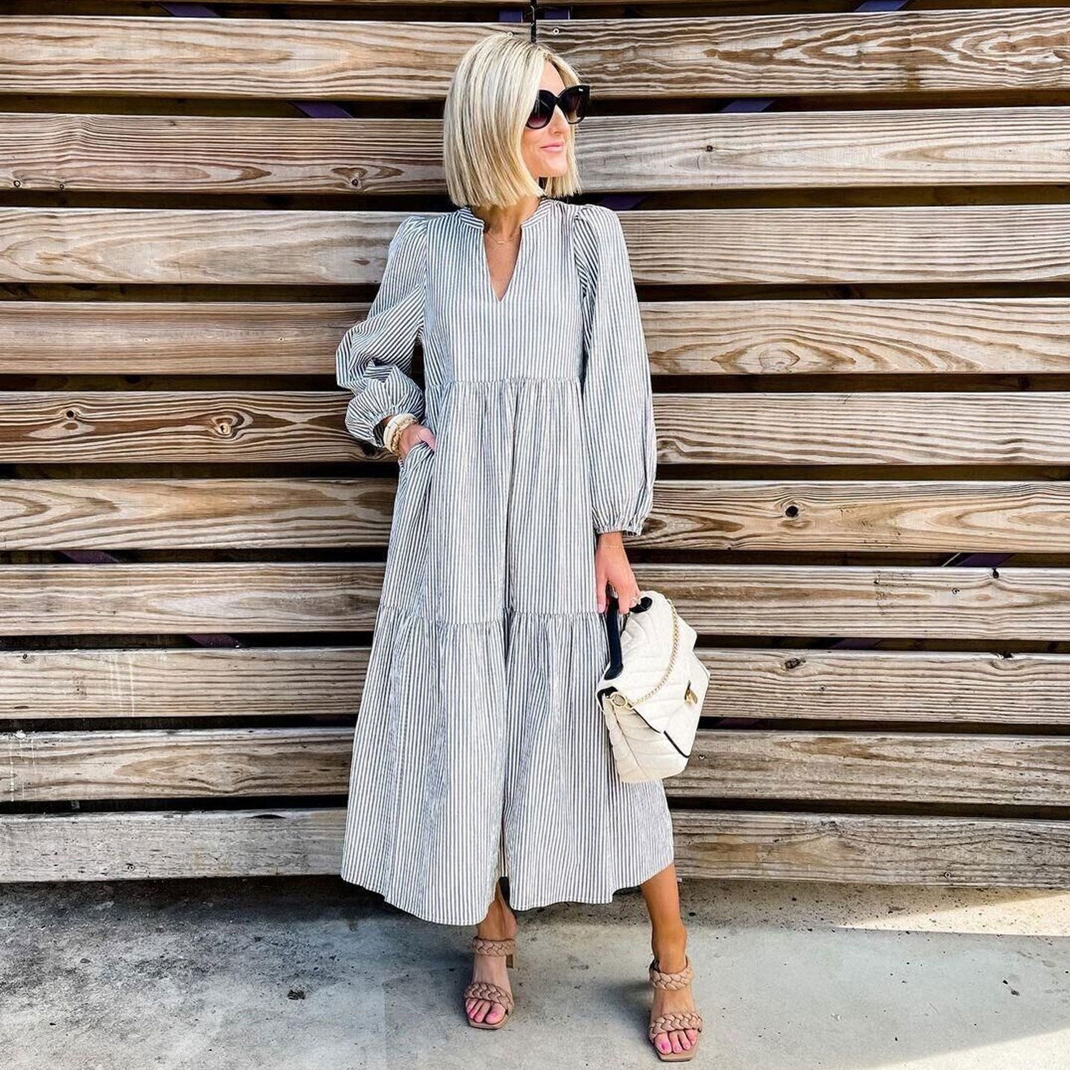 Casual European Style Long Sleeve Dress 3