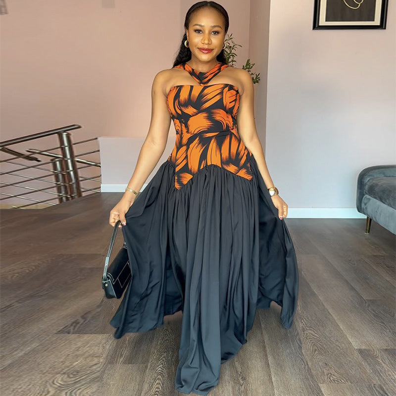 Women summer v-neck sleeveless printed pleated dress 4