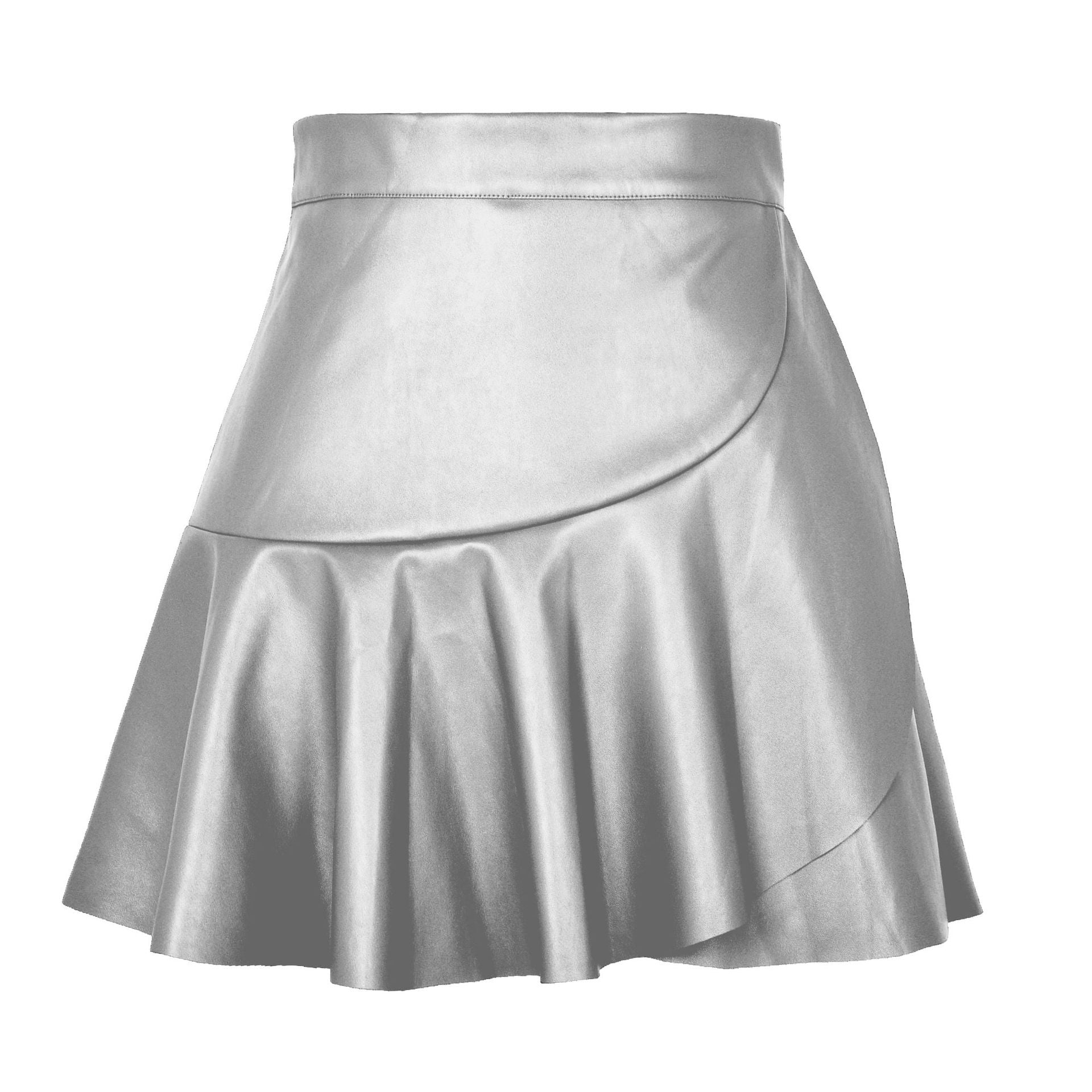 Women ruffle irregular Pu-Leather skirt 13