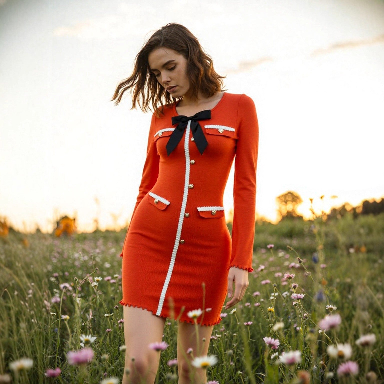 Chic Fashion Knit Long-Sleeve Bodycon Women's Dress 9