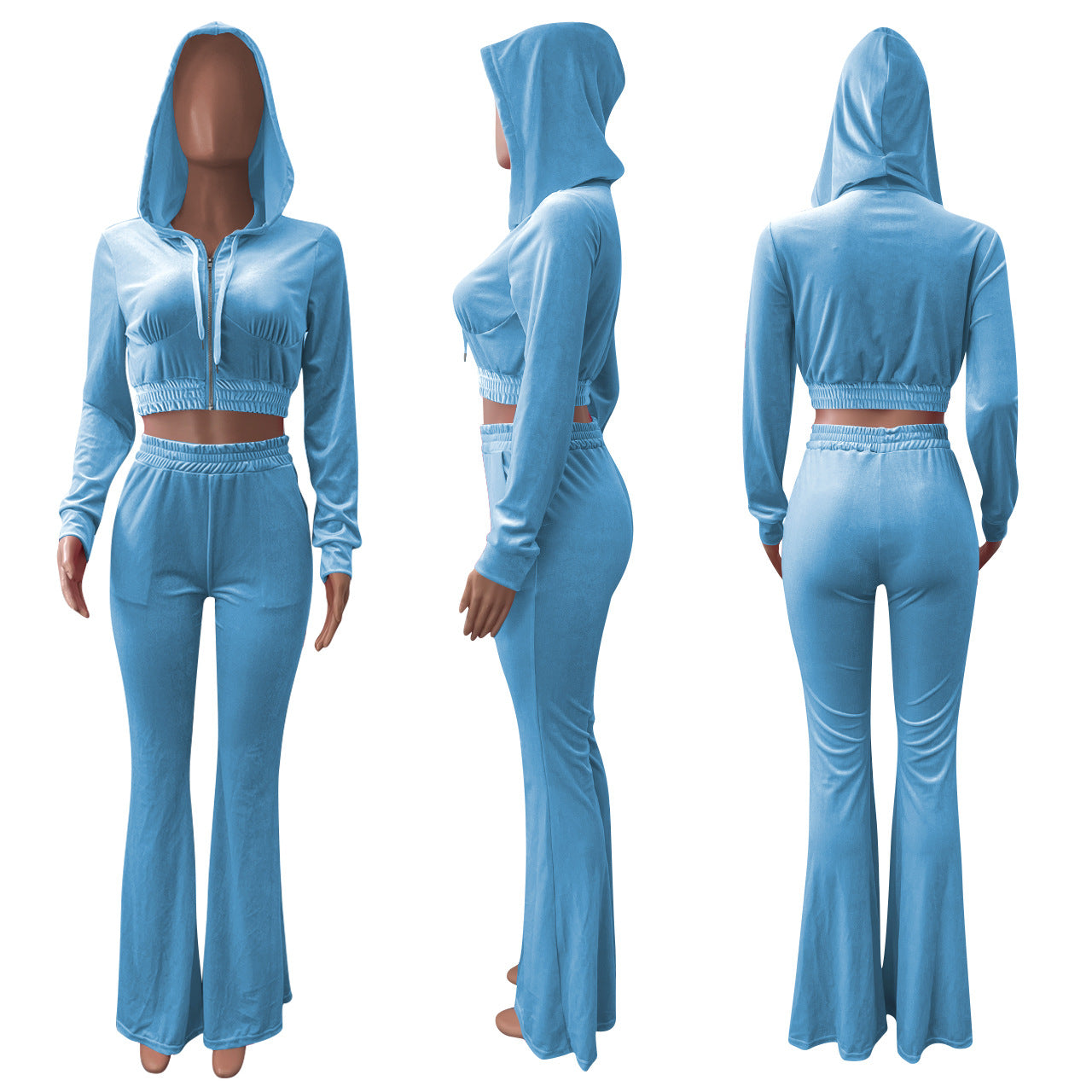 Women's Velvet Hooded Top Wide-Leg Pants Sports Casual Two Piece Set 13