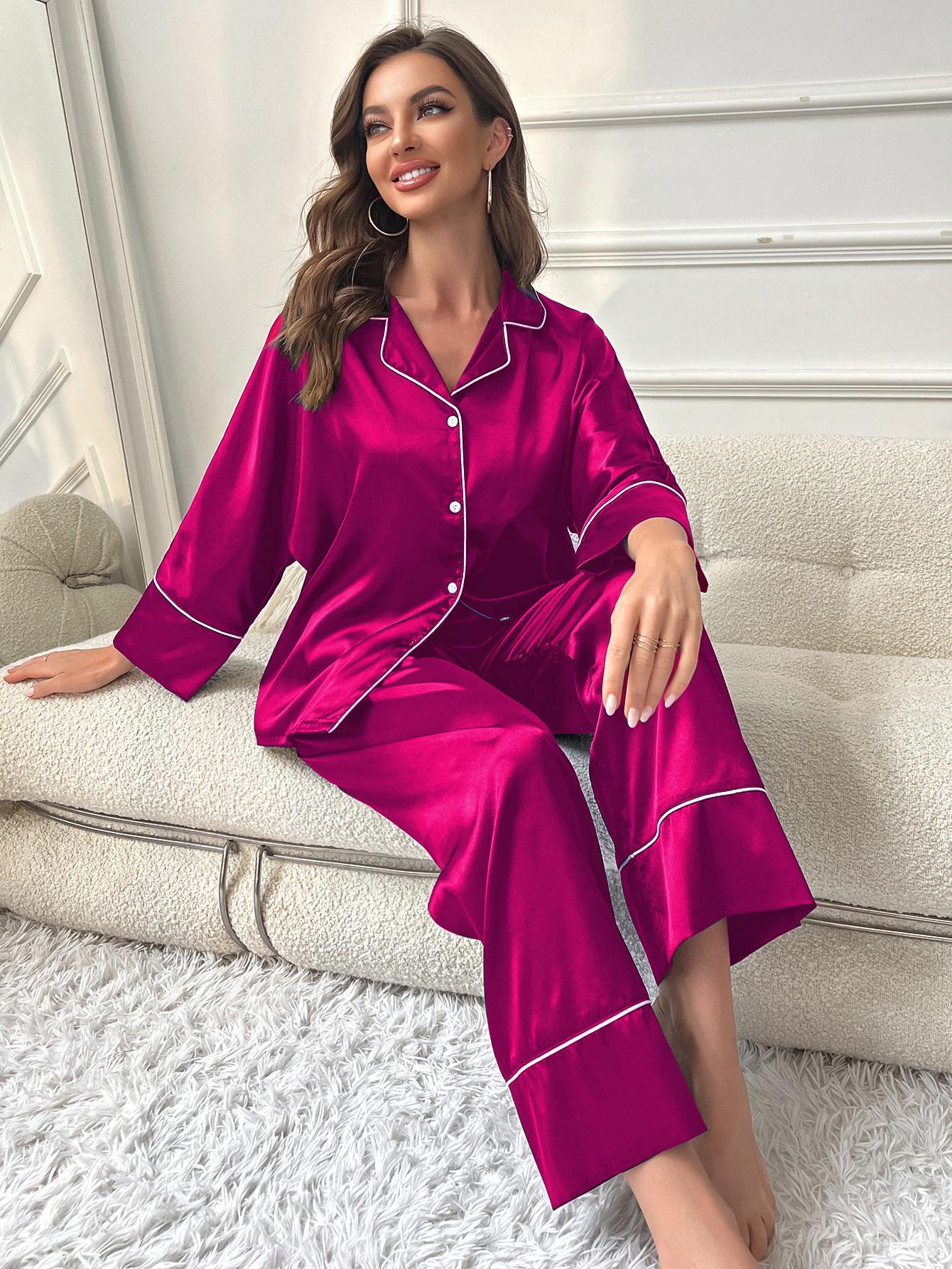 Simulated Silk Pajamas Women's Autumn and Winter Long Sleeve Lounge Wear Set Outdoor Wear 29