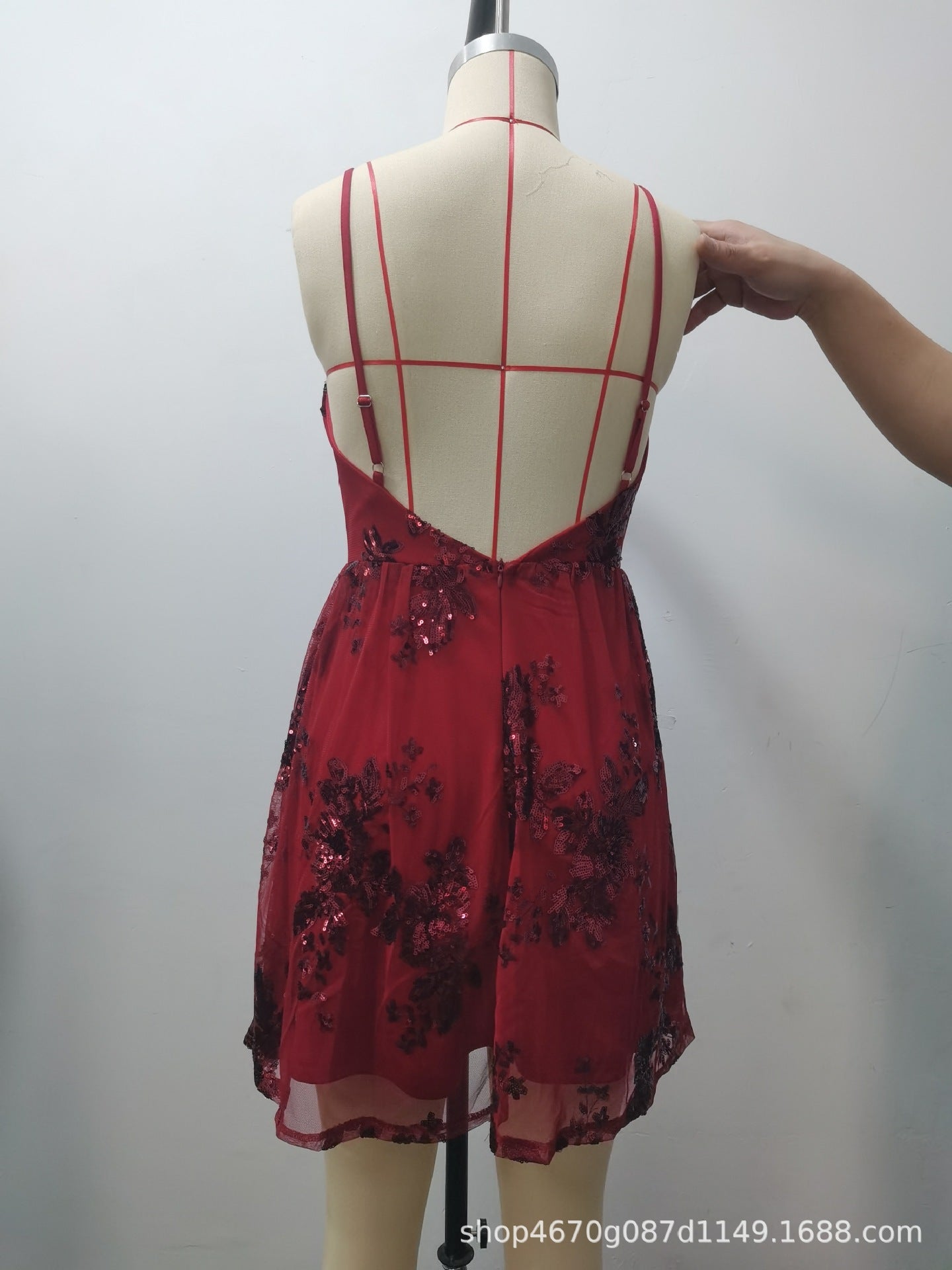 Sexy Strap Low Back Sequin Embroidery Mini Party Dress 8