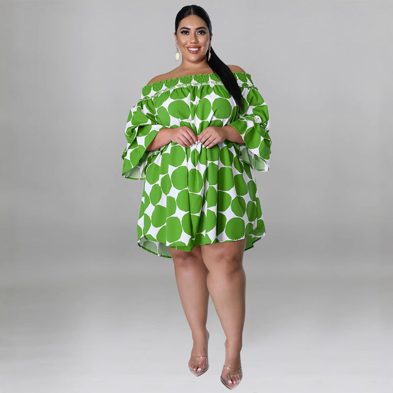 Plus Size Women's Short Sleeve comfortable Off Shoulder Polka Dot Print Loose Casual Dress 8
