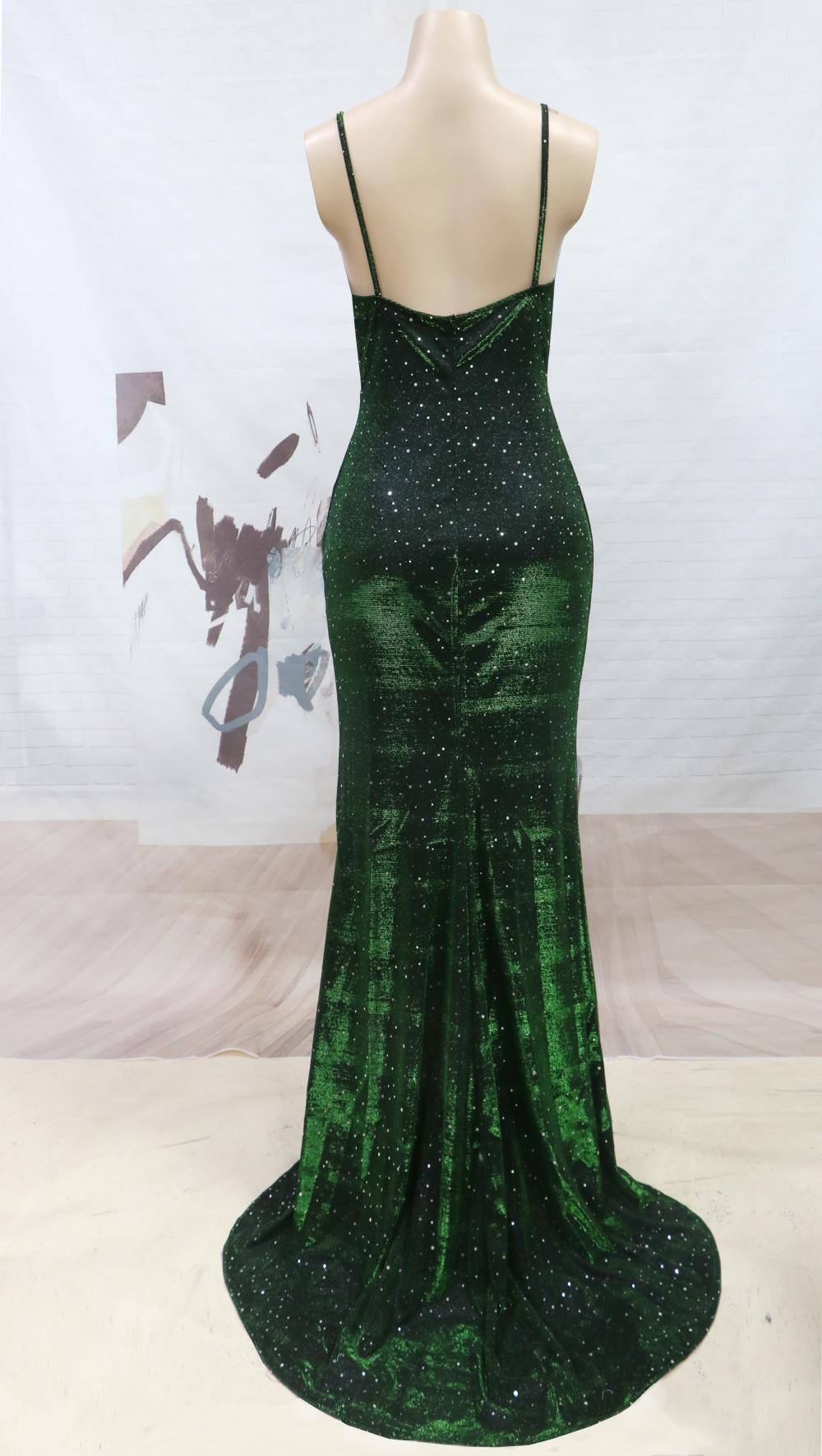 V-Neck Shiny Slit Evening Dress 12