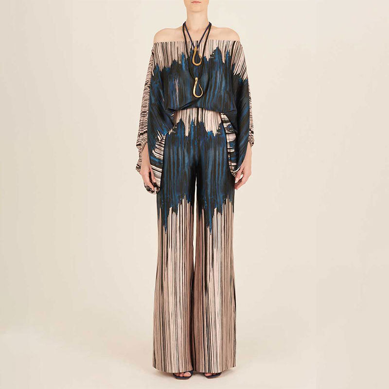 Women Printed Casual Loose Top and Wide Leg Pants Two-piece Set 11