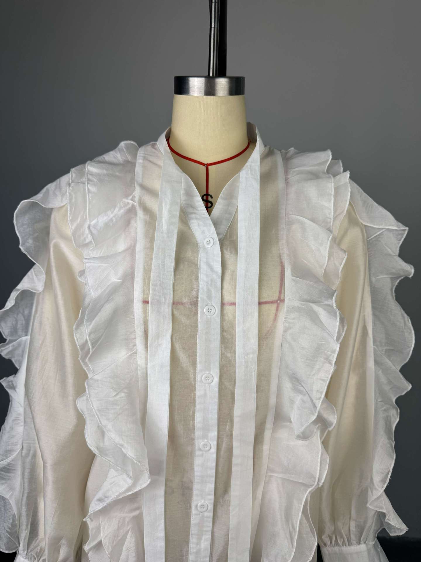 Women Fall Elegant Stand Collar Lantern Sleeve Long-sleeved Shirt Top 7