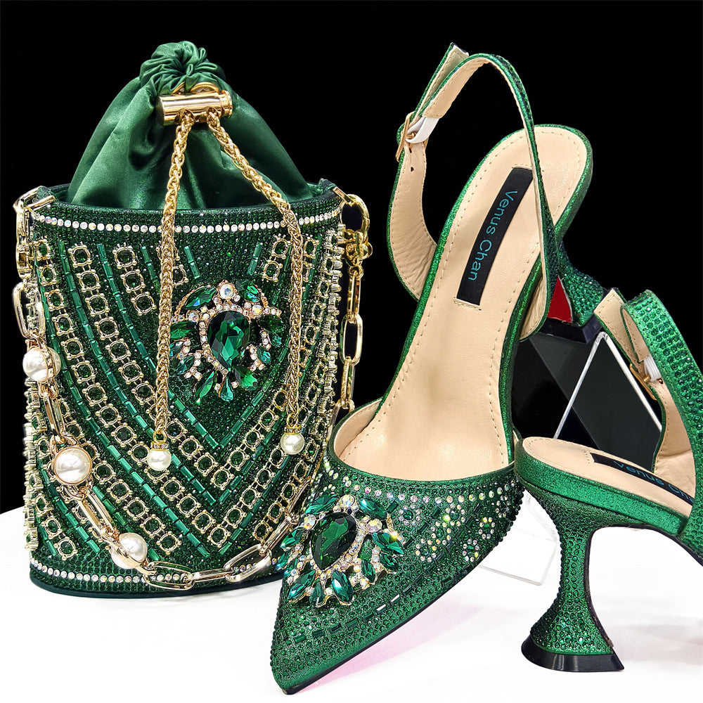 African Shoe And Bag Set Combination Pointed-Toe Ladies' Plus Size High-Heeled Wedding Shoes With Bucket Bags 6