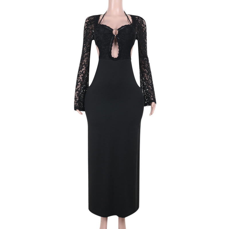 Autumn Chic Slim Lace Long Sleeve Hollow Long Dress 9