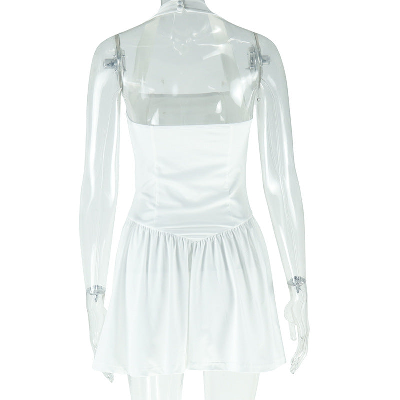 Women's Fashion Solid Color Sexy Strap Halter Sleeveless Low Back A-Line Dress 8