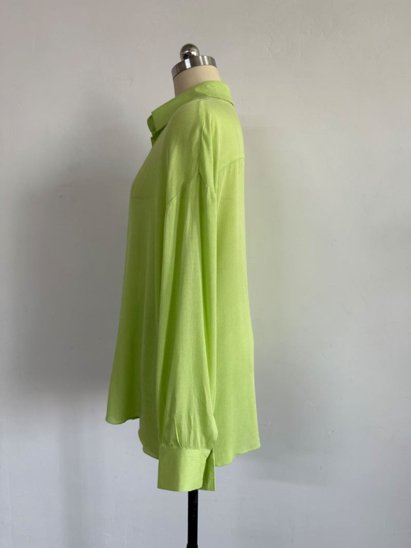 Women Solid Loose Turndown Collar Shirt and Wide Leg Shorts Casual Two-Piece Set 10