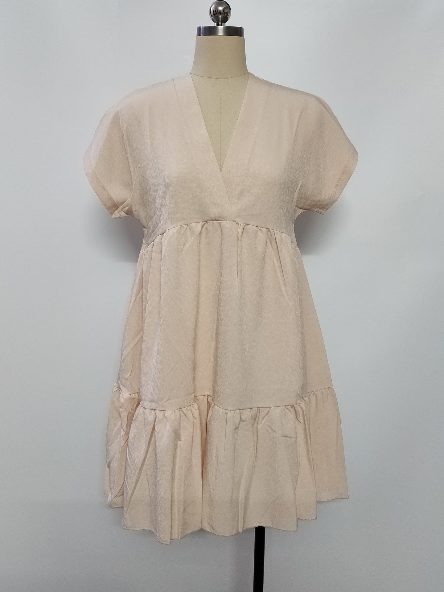 Women's Summer Holiday Style Ruffle Hem V-Neck Solid Color Loose Short Dress 16
