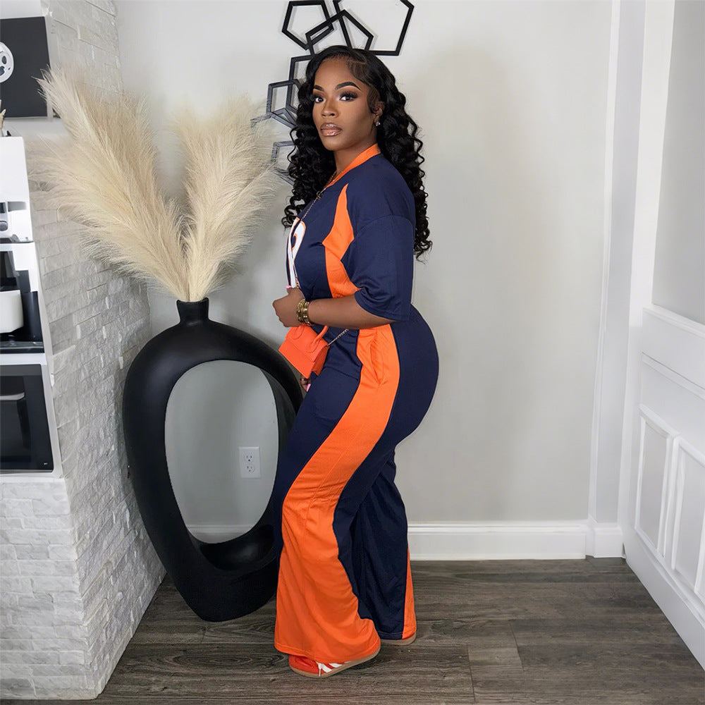 Casual Short Sleeve Top Slim Pants Two Piece Set 5