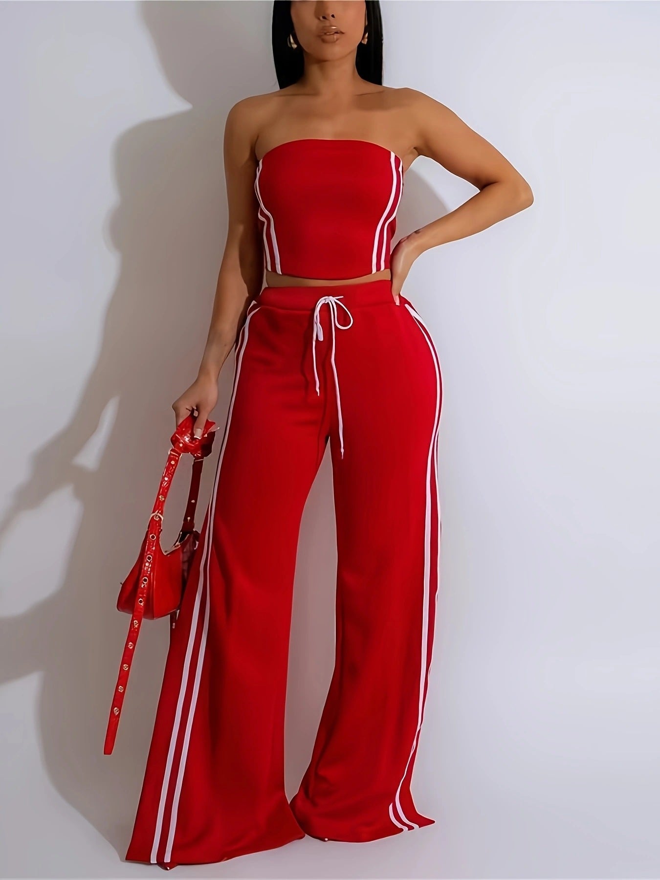 Spring Fashion Women's Strapless Two-Piece Pants Set 3