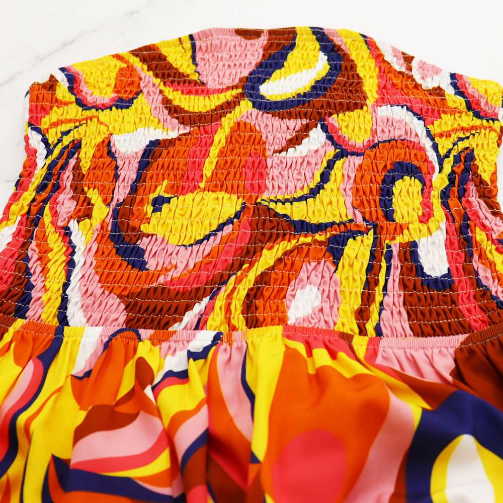 Casual Printed Low Back Strapless Loose Summer High Waist Women's Jumpsuit 12