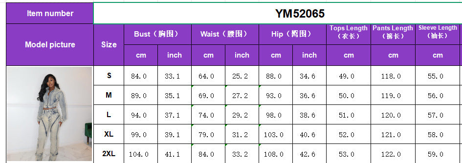 Women Spring Sexy Stretch Washed Zipper Denim Jacket Top and PantsTwo Piece Set 11