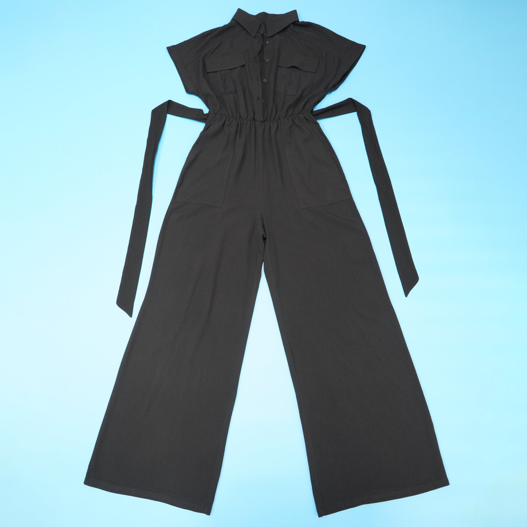 Women's Solid Color Casual Women's Turndown Collar Short Sleeve Linen Jumpsuit 10