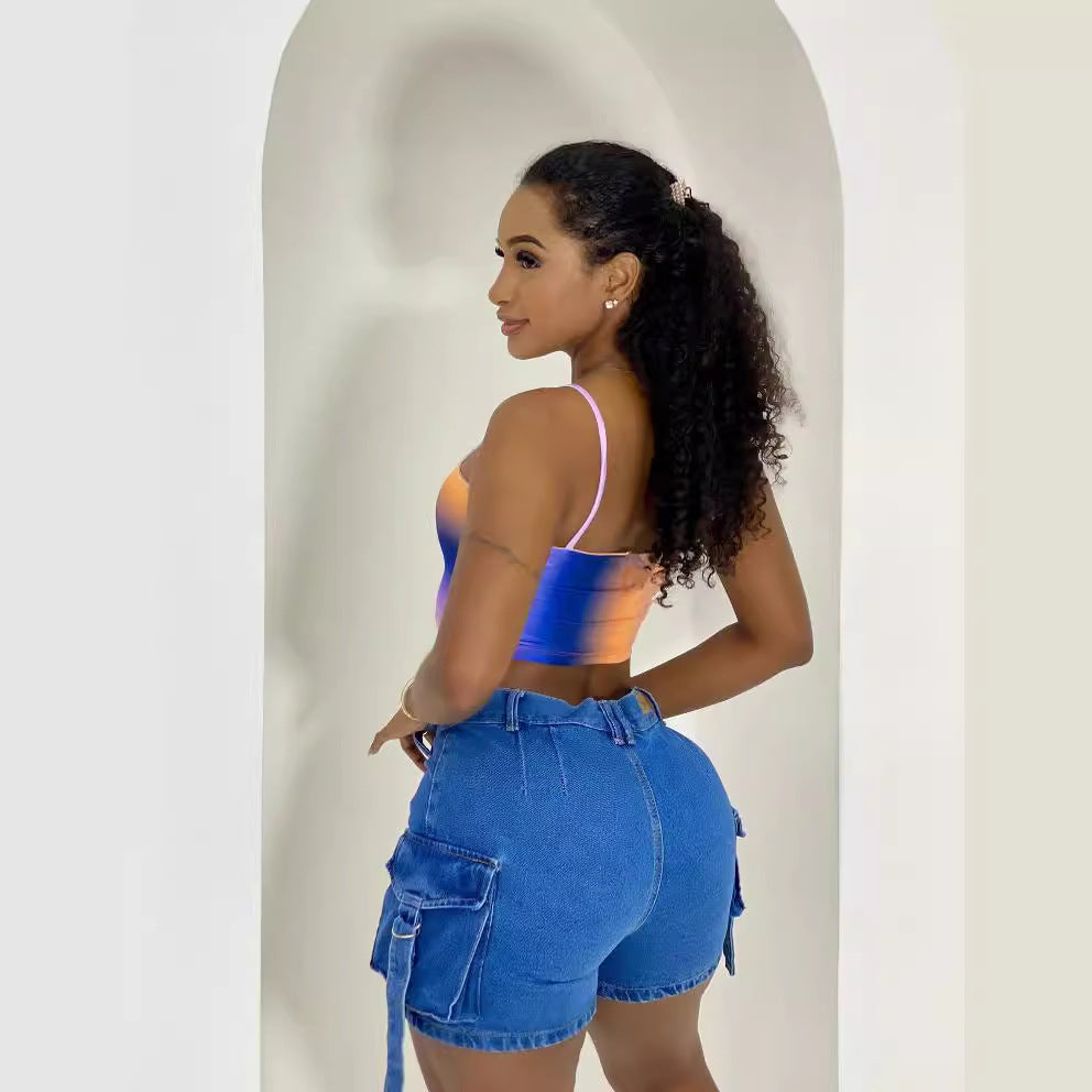 Women Washed Stretch Denim Shorts 3