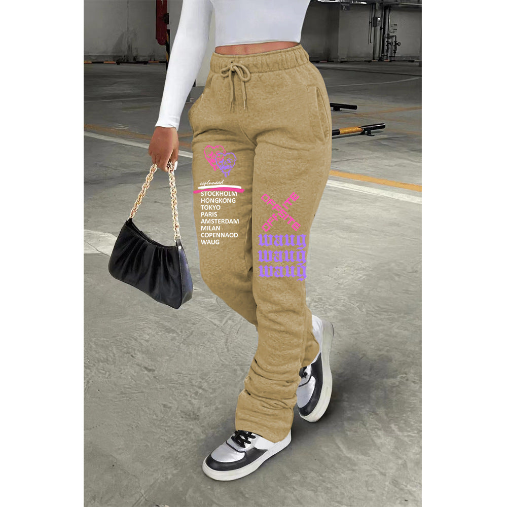 Women Fleece Sport Drawstring Pocket Stacked Pant 6