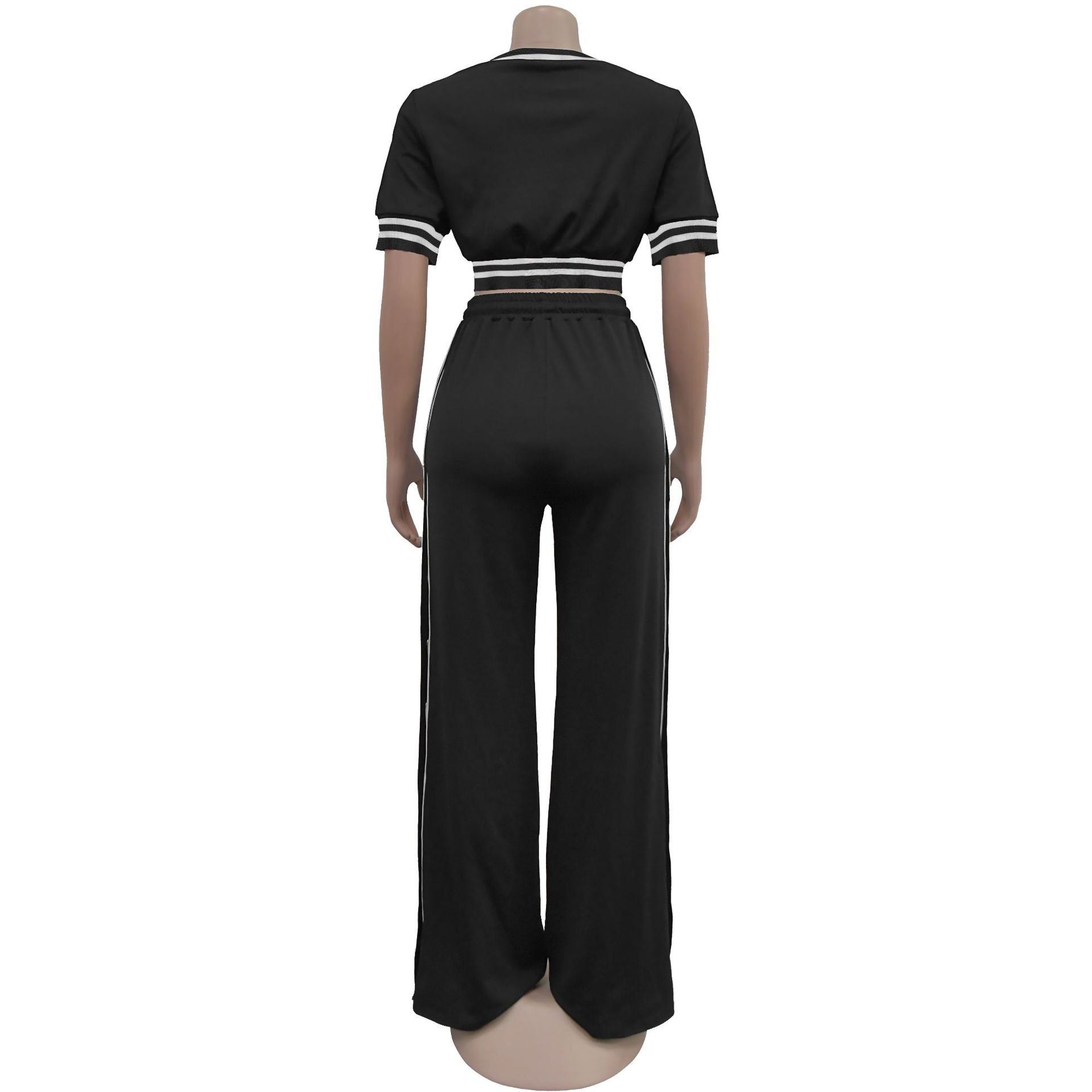 Spring Trendy Wide-Leg Loose Casual Trousers Short Sleeve Crop Top Two-Piece Set 7