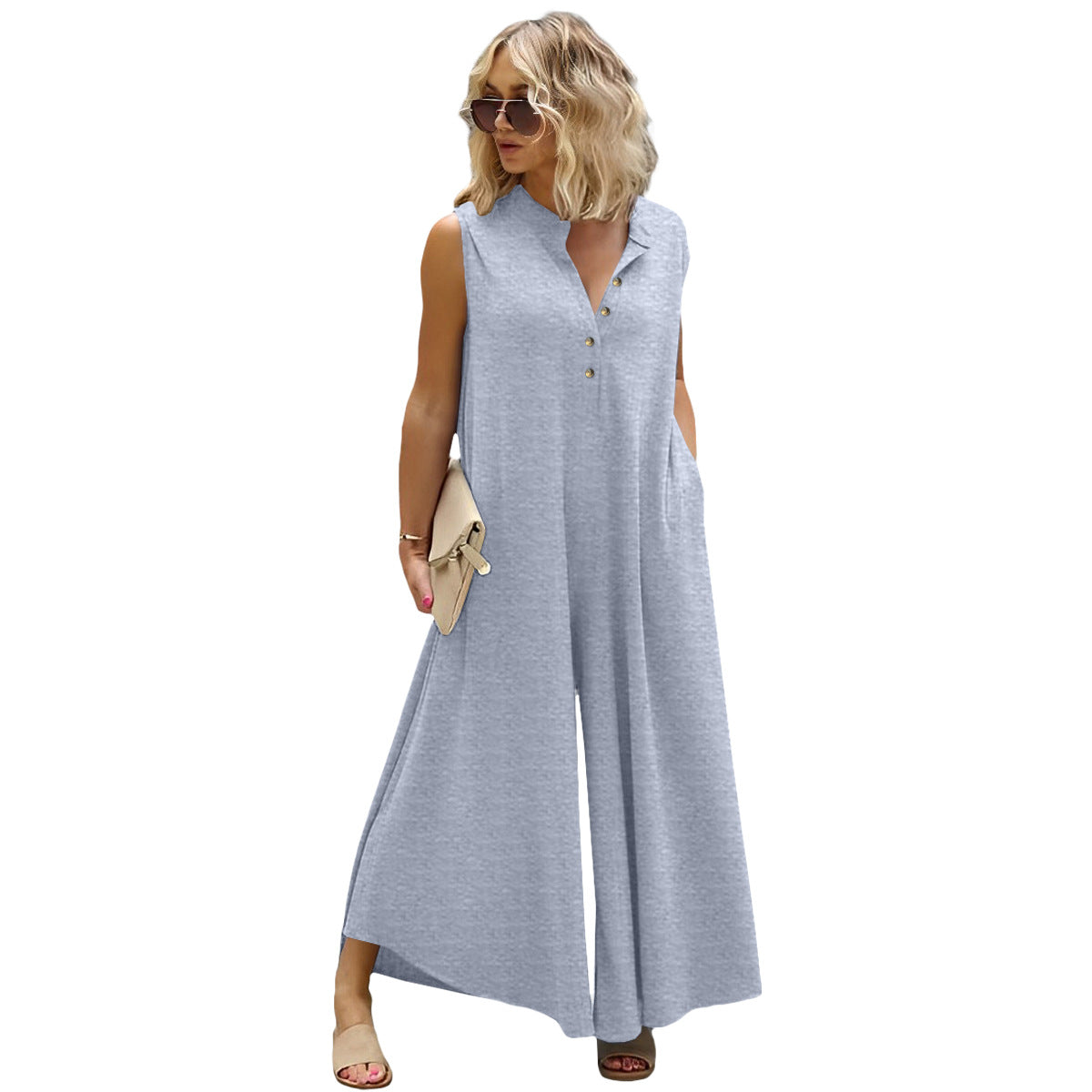 Plus Size Women's Fashion Casual Button Down Jumpsuit 3