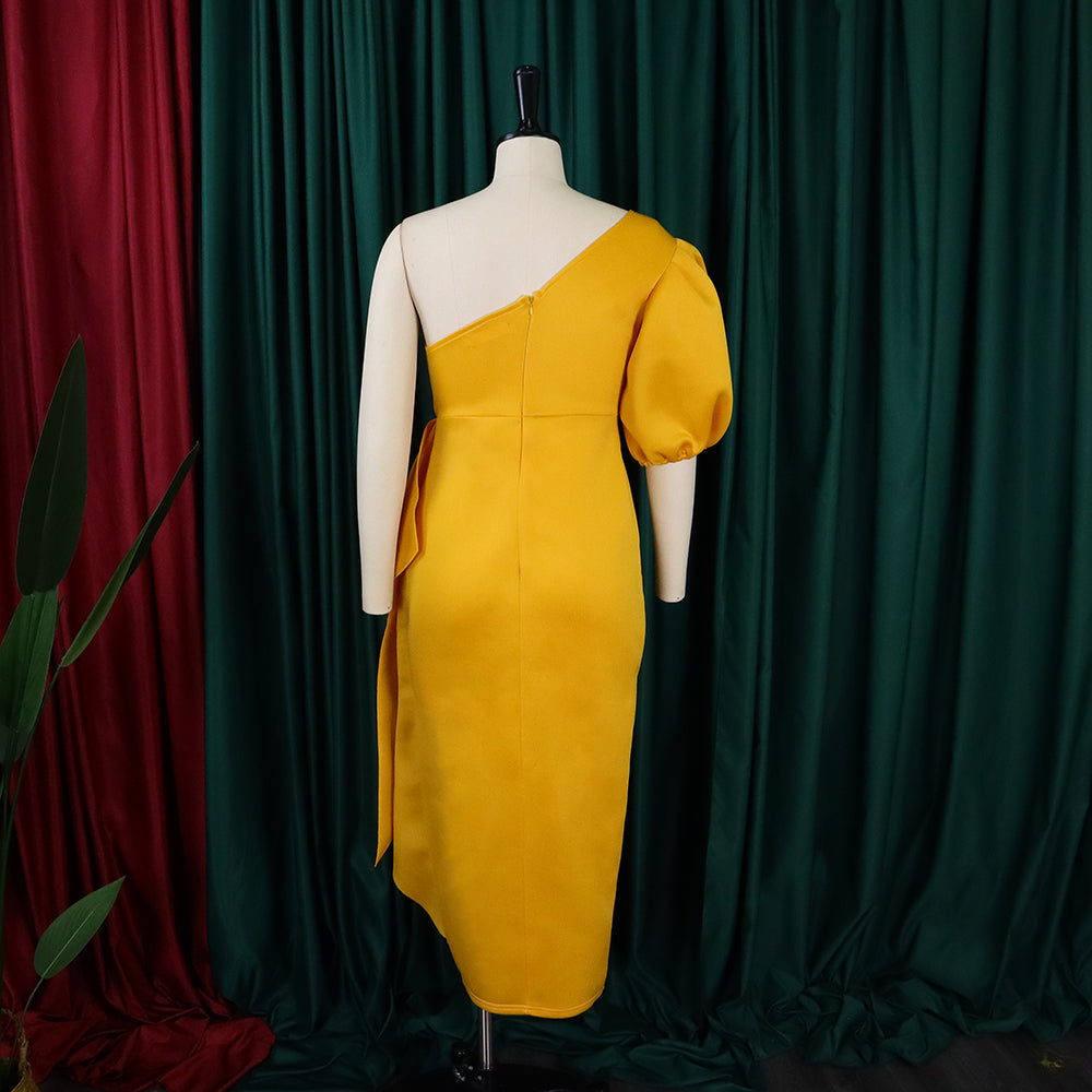 Women Summer Puff Sleeve Formal Party Slit Gown Dress 16